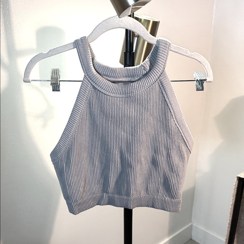 AERIE gray halter crop stretch comfort pilates everyday comfort athleisure L